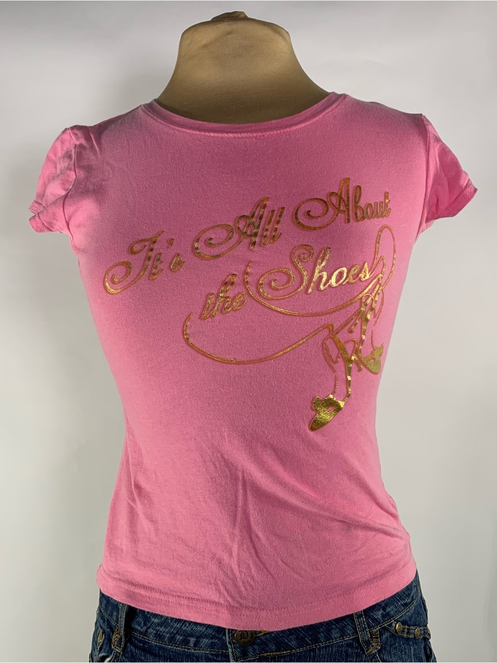 Y2K Wet Seal Pink “All About the Shoes” Baby Tee